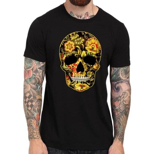 Candy Day of The Dead Mexico Flower Skull T-Shirt. Summer Cotton O-Neck Short Sleeve Mens T Shirt New S-3XL