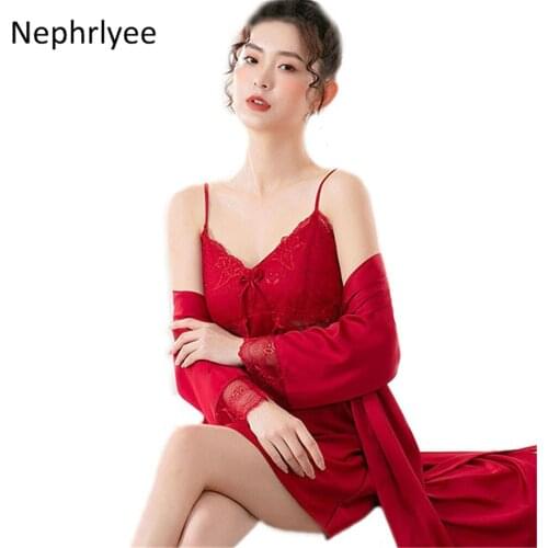 Women Rayon 2PCS Robe Set Bride Bridesmaid Wedding Robe Gown Lace Sexy Kimono Bathrobe Night Dress Casual Nightgown Sleepwear