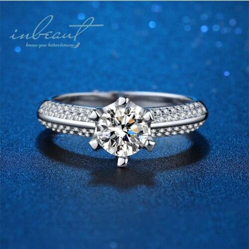 Inbeaut T Classic Real Platinum Plated Pass Diamond Test 1-2 ct D Color Excellent Cut VVS1 Moissanite 6 Claws Ring Women Jewelry