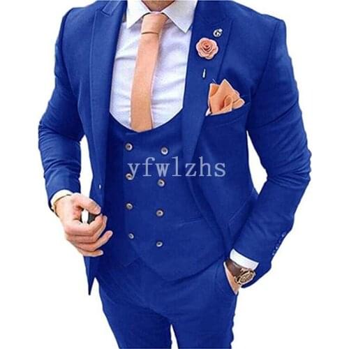 Handsome One Button Groomsmen Peak Lapel Groom Tuxedos Wedding Dress Men Suits Blazer Prom Dinner (Jacket+Pants+Tie+Vest) B39