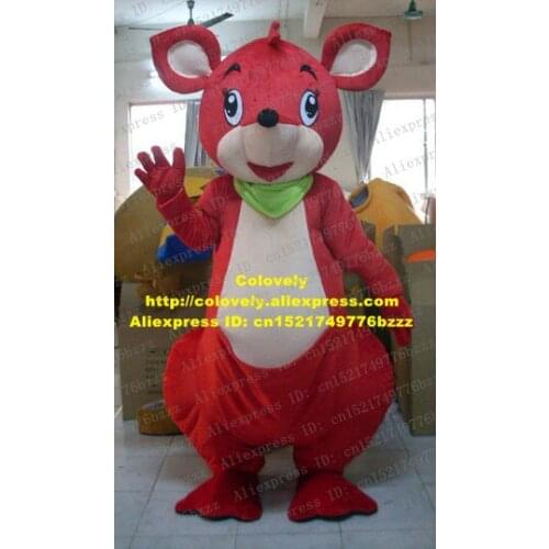 Lovely Red Kangaroo Roo Cosnel Bandicoot Mascot Costume With Black Clear Bright Eyes Green Necktie Big Belly No.4693 Free Sh