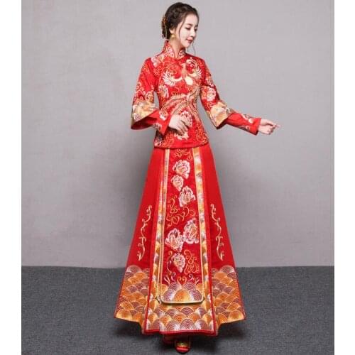 RED Plus Size 4XL 5XL 6XL Bride Dress Wedding Dress Retro Dress Chinese Cheongsam Dress The Bride Toast Clothing Long Section