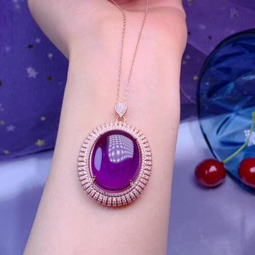 Super big size purple amethyst gemstone pendant for silver necklace birthday anniversary party gift date present natural gem