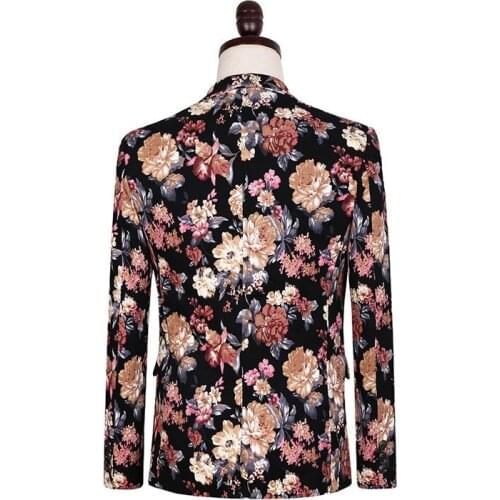 Jackets+Pants) Men Fashion Suit Sets Slim Fit Tuxedo Party Dress Mens Plus Size M-5XL Wedding Suits Print Flower Male Clothes