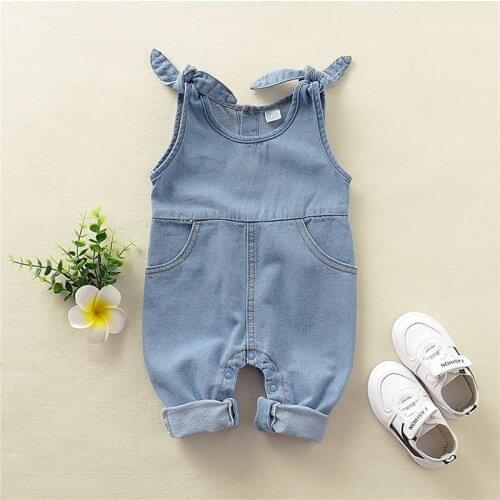 Summer Newborn Infant Baby Boy Girl Clothes Denim Romper Jumpsuit Outfit Sleeveless Solid Overalls