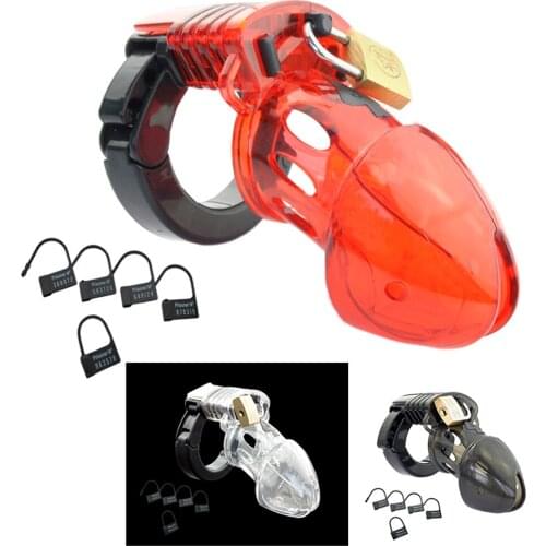 Manyjoy Adjustable Plastic Male Chastity Device Cock Cage Belt With 5 size ring Adult Sex Toys A137