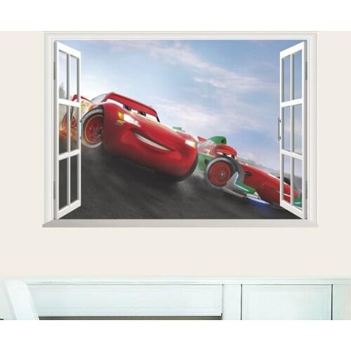 Cartoon Disney Cars Movie 3D View Window Wall Stickers For Nursery Kids Room Wall Poster Mural Art Home Living Room Decoration