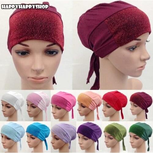 Muslim Headwear Women Head Cover Inner Hijab Cap Underscarf Islamic Bandana Beanie Hat Hair Loss Headwrap Arab India HeadScarves