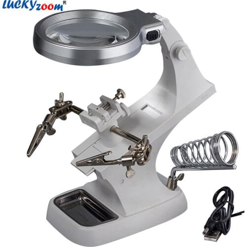 Table Magnifier For Soldering Third Hand Clip 10 LED Magnifier Lamp 3X 4.5X Magnifying Glass With Light Repair Optical Glasses