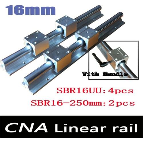NEW 2pcs SBR16 L250mm Linear Bearing Rails + 4pcs SBR16UU Linear Motion Bearing Blocks (can be cut any length) with handle