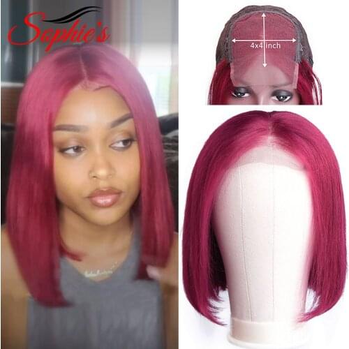 Sophies Human Hair Wigs 4*4 Lace Closure Bob Wig Brazilian Straight Remy Hair 150% Density Wigs for Black Women Color BUG/27