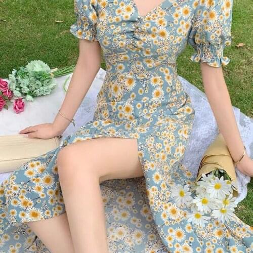 Casual Polka Flohm,myral Print Women Dress Summer 2021 Puff Sleeve Elegant Vestidos Party Evening Linen Maxi Sundress Robe Femme