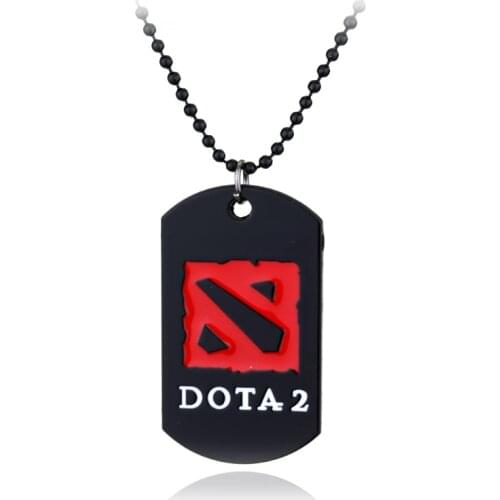 Popular Online Game DOTA 2 Necklace Black Enamel Beads Chain And Red Logo Metal Pendant Mens Fashion Necklace Jewelry
