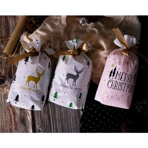 Hot 2000pcs/lot Christmas Plastic Drawstring Bags Candy Cookie Snack Gift Bags Birthday Party Wedding Decor Kid Favorite Bags