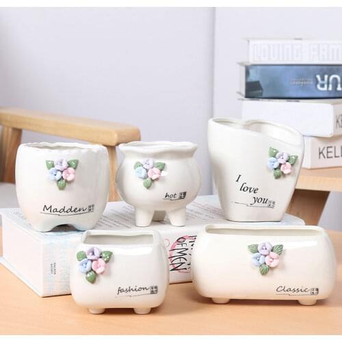 European Style Simple Hand Pinch Floret Succulent Ceramic Flower Pot Green Plant Ornaments Dried Flower Flower Arrangement Pot