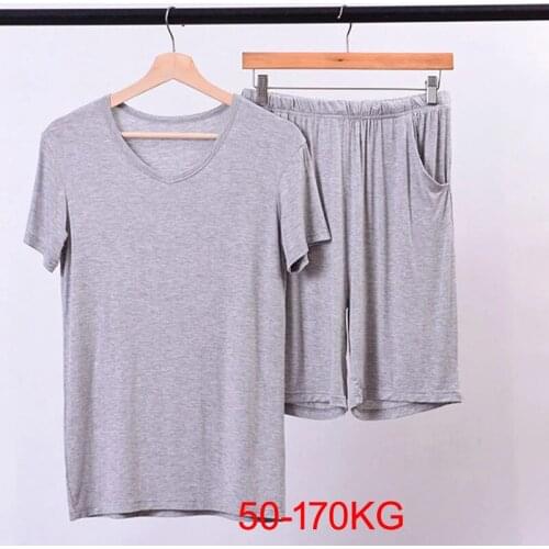 Plus Size 6XL 7XL 8XL 50-170KG Summer Modal Home Wear Set Men Pajamas Sets Soft Casual Sleep Wear Short Sleeve Top and Shorts