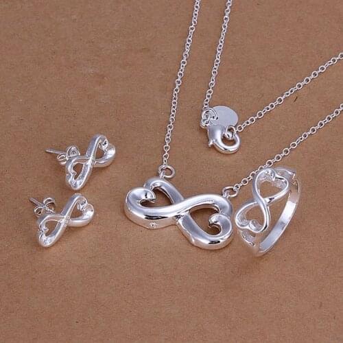 S171 Wholesale, free shipping silver jewelry set, fashion jewelry set Heart To Heart Bracelet Necklace Jewelry Set