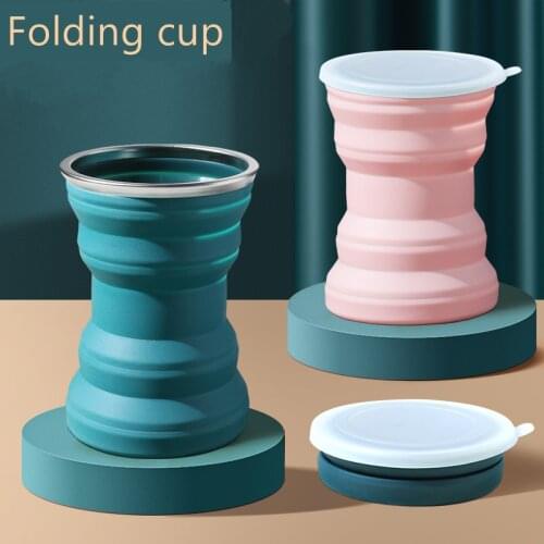 Travel Camping Office Student Silicone Folding Cup Portable Creative Mini Telescopic Cup with Lid Household Toiletry Cup