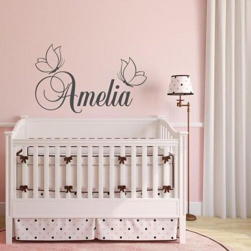 Girl Name with Butterflies Wall Decal Vinyl Personalized Name Butterfly Decor Wall Sticker for Nursery Girls Room Decor X216