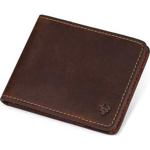 High Quality Crazy Horse Leather Ultra-thin RFID Mens Wallet Bi-fold Short Card Slot Mens Small Wallet