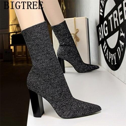 Ankle Boots For Women Sock Boots Black Sexy Boots Fashion Female+shoes Zapatos De Mujer Botines Mujer 2020 Tacon Alto Botines