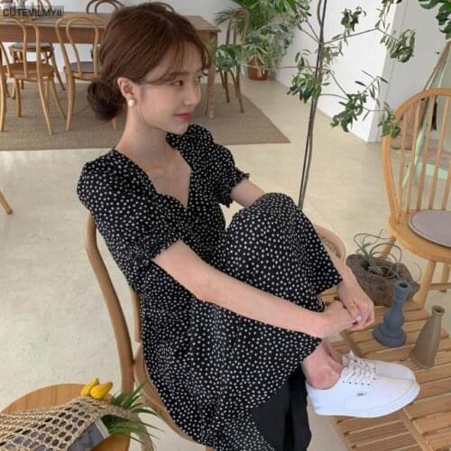 2021 Women Dress Korean Fashion New Clothes Vintage Square Collar Lace Up Vestidos Slim Fit Print Lantern Sleeve Dresses