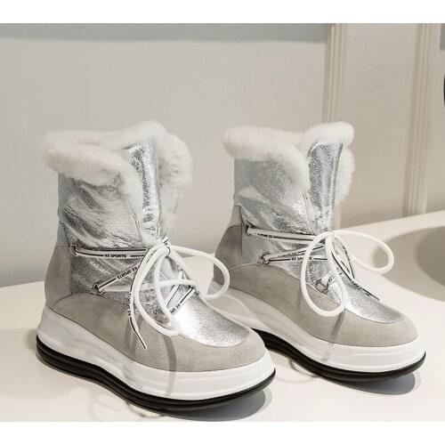 Winter Warm Wool Female Big Size Snow Boots Casual Office Flats Platform Boots Natural Genuine Leather Women Sweet Ankle Boots