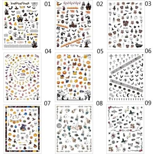 1Pc Halloween Theme Bat Witch Pattern Nail Art Sticker Festival Design Decals For Nail Sticker 3D Nail Tips Decorations