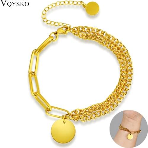 2021 Fashion Gold Multilayer Charm Bracelets for Women Stainless Steel Chain Bracelet Bangles With Tag Female Trendy Jewelry