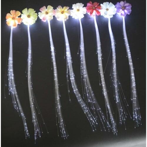 30 Pack Flower LED Lights Hair Clips Light-Up Fiber Optic Barrettes Extensions Light Flashing Fiber Optic Braid for Party Favors