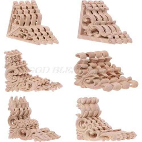 4pcs/set Wood Carved Corner Onlay Applique Unpainted Frame Decal For Home Furniture Decor 6x6cm Drop Shipping