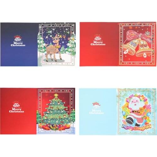 4pcs/bags Christmas Card Diy Diamond Painting Diamond Embroidery Christmas Paper Greeting Card Birthday Crafts 5D Diy Kids