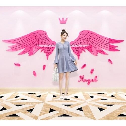 Angel Wings Acrylic 3D Mirror Wall Sticker Living Room Bedroom Wall Shop Window Festival Decoration Stickers Home Decor
