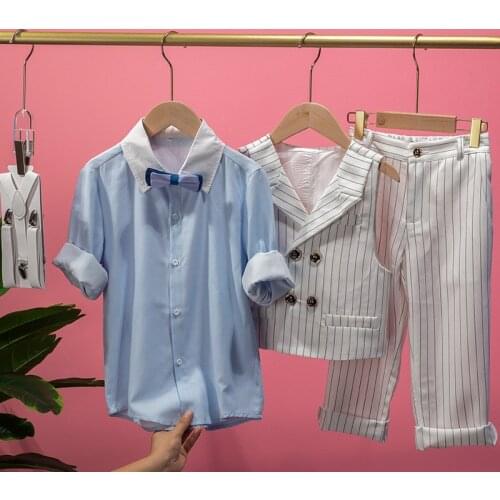 England Kids Formal Wedding Suit Teenager Boys Summer White Clothing Set Gentleman Children School Performance Graduation Dress