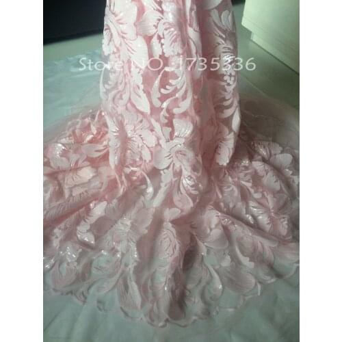 Lagre Applique Flower White Sequin Embroidery African Lace Guipure Fabric Material Sew Wedding Dress 5yards