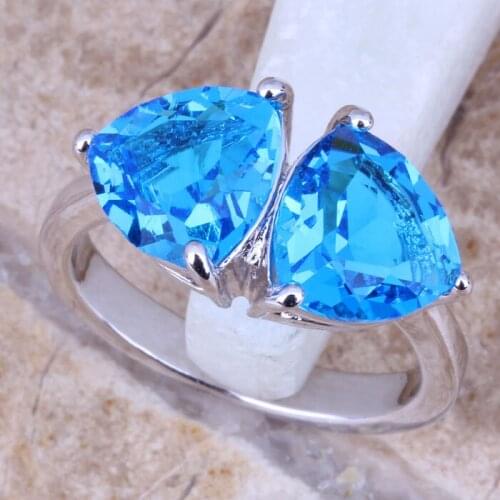 Gleaming Sky Blue Cubic Zirconia Silver Plated Womens Ring Size 5 / 6 / 7 / 8 / 9 R0965