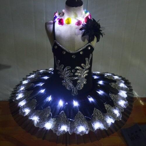 Children Ballet Dance Costumes Adult Female Swan Lake Tutu Pancake Dress LED Light Jumpsuit Primary School Stage Costumes H650