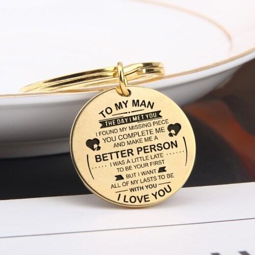TO MY MAN Husband Boyfriend Round Keychain.I FOUND MY MISSING PIECE,YOU COMPLETE ME AND MAKE ME AN BETTER PERSON.I Love You