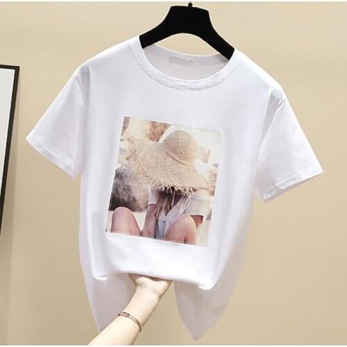 T Shirt For Women Camisetas Mujer T-shirt graphic Damskie Black Cotton Korean Style Aesthetic Clothes Summer Tee Shirts Femme
