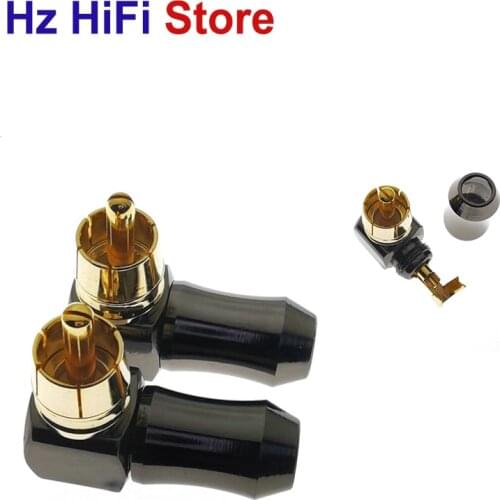 Hifi 90 Degree RCA Terminals Audio Connector Gold Plug Male RCA Adaptor Speaker Cable Connector Solder Adapter Elbow Jack