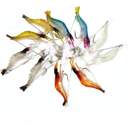 Shrimp Fishing Lures 1 Piece Soft Silicone Luminous Prawn Artificial Bait Bionic Shrimp Lure with Hook Steel Wire 9cm
