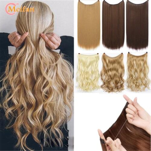 MEIFAN Synthetic Long Straight/Curly Hair Pieces Invisible Wire Secret Fish Line No-clip Hairpiece Clip in Hair Extensions