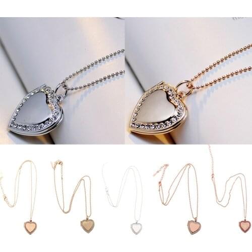 Mini Rhinestone Love Heart Living Memory Photo Picture Locket Box Memorial Necklace Openable