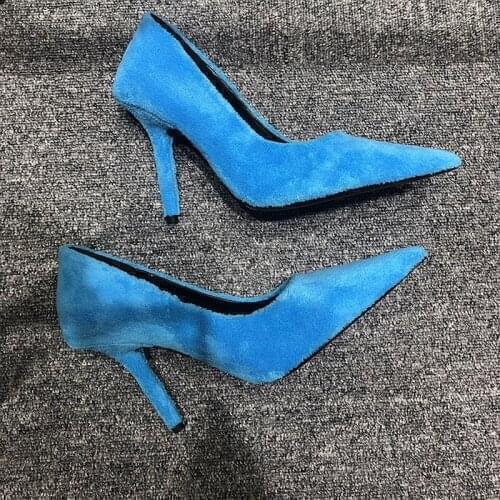 Fashion Velvet Pumps Winter Spring Ladies Shoes Office Wedding High Heel Shoes Sexy Pointed Toe Stiletto High Heel Slip On Dress