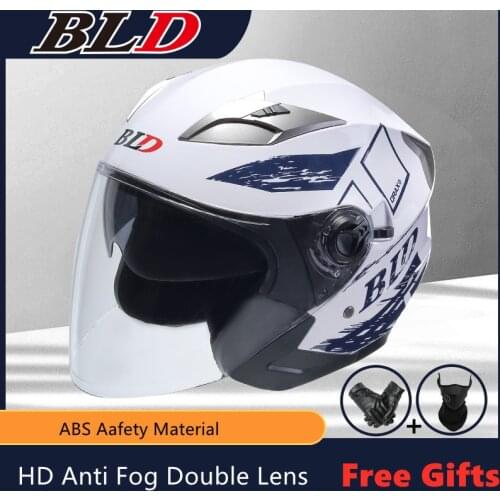 BLD Motorcycle Helmet Dual Lens Open Face cascos Motor bike Helmet Electric Safety for Women/Men Casco Moto face visors ABS