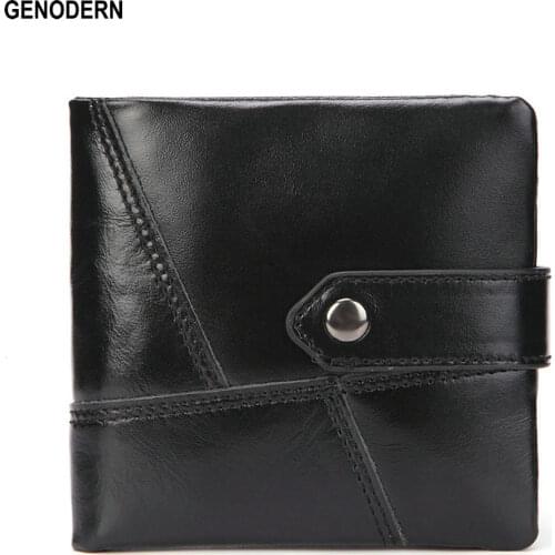 GENODERN Cowhide Men Wallet with Coin Holder Fashion Hasp Male Purse Genuine Leather Wallets for Men Short Money Pocket