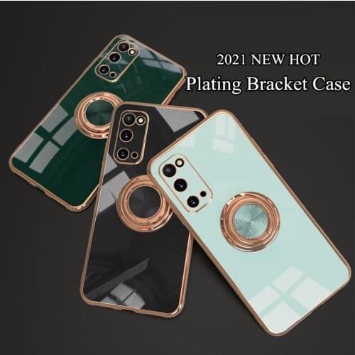 Soft Plating Ring Holder Case For Samsung S20 FE S20 Plus Ultra S21 Plus Luxury Shockproof Stand Cover Funda Samsung S21 Couqe