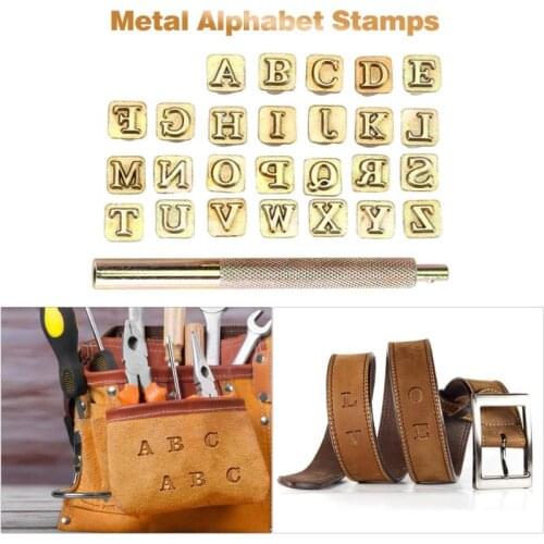 26pcs Wood Leather Punching Stamp Set Carbon Steel Metal Alphabet Stamps Metal Alphabet Stamps Home Craft Accessories Letter