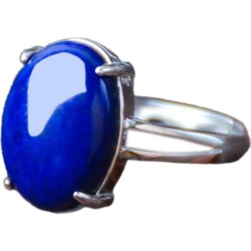 2020 new s925 pure silver ring for men and women silver inlaid lapis lazuli jade ring princess style jade bare stone ring