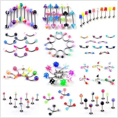 New 210pcs Lots Mixed Style Stainless Steel Eyebrow Navel Belly Lip Tongue Nose Piercing Bar Ring Wholesale Jewelry Body Jewelry